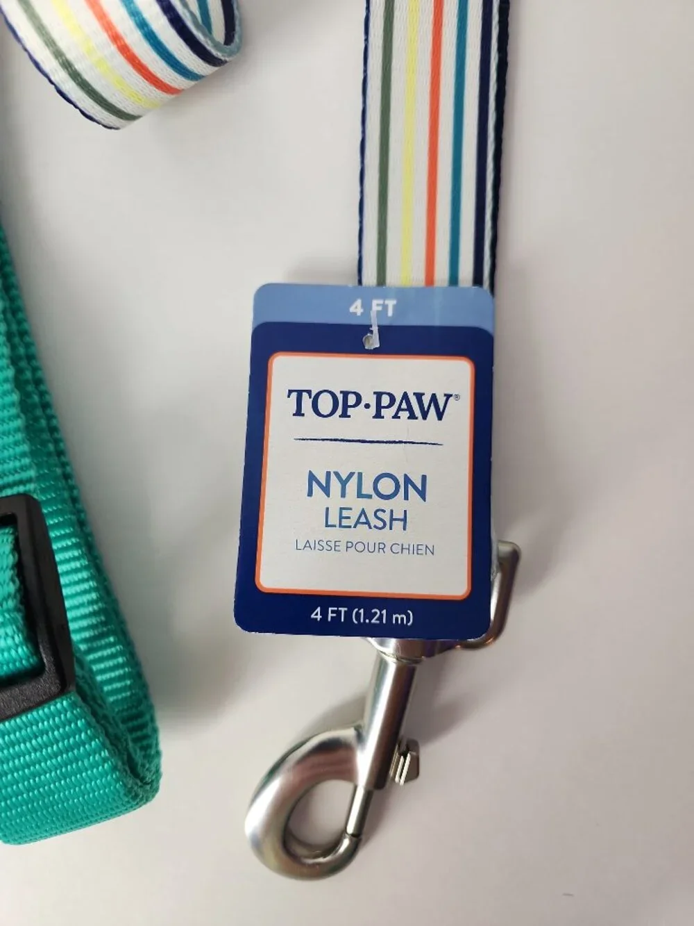 Nylon Dog Collar Large Teal Gunmetal and Rainbow Stripe Leash 4ft Top Paw New